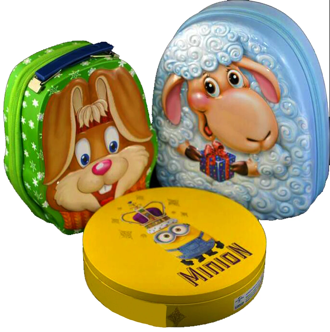 Детский жестяной рюкзак с тисненым рисунком из мультфильма, металлическая жестяная коробка с застежкой-молнией и логотипом