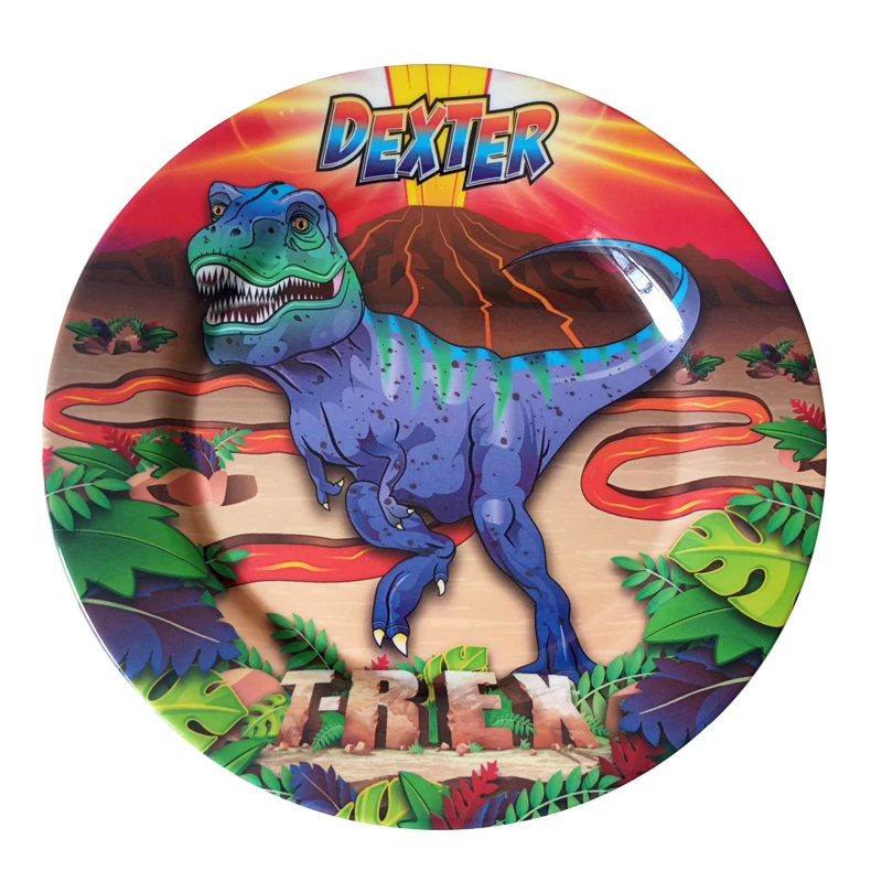 Decorative wholesale melamine rustic style printed dusty blue round green salad dessert charger plates for restaurants and kids