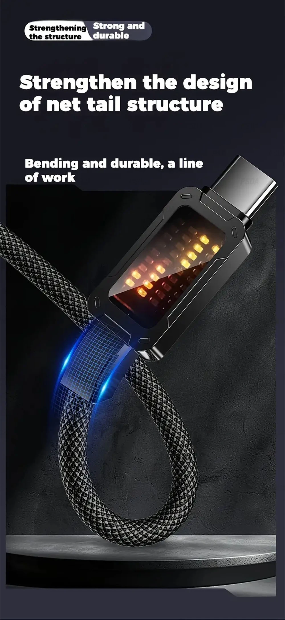 120cm Type C Data Cable with 100W Max Power Support Mecha Light Ambiance Durable Fabric High-Speed Data Transfer for iPhone 16