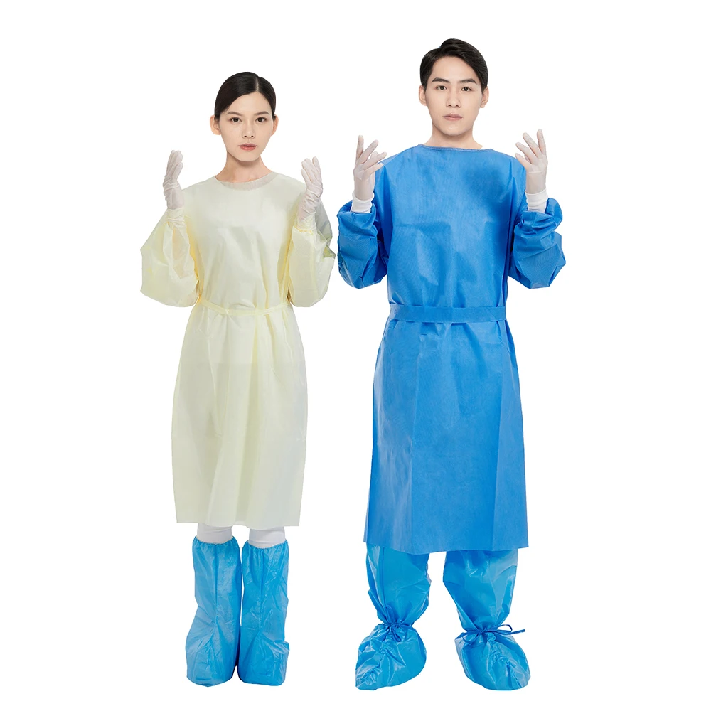 White Yellow Protection for Medical Staff and Patients During Surgery 45gsm Non-Woven Disposable Hospital Surgical Gowns