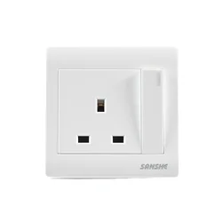 SANSHE modern design british standard electric wall switch with 3 pin flat socket