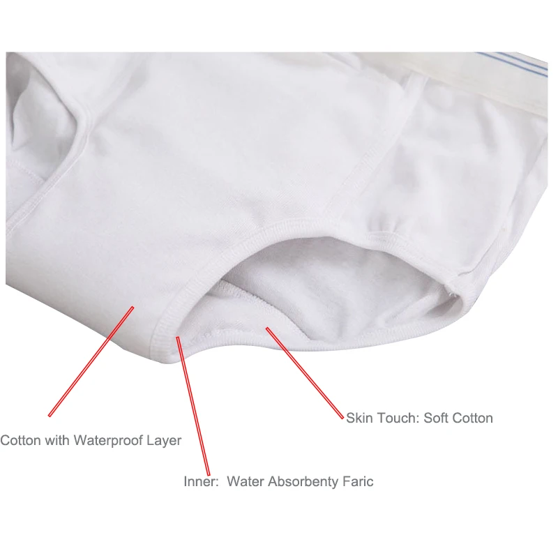 Многоразовые штаны для подгузников для взрослых с эластичным поясом, моющиеся белые хлопковые штаны для подгузников