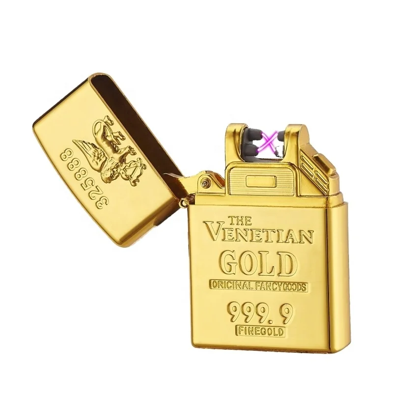 Hot Sale Gold vintage Metal Electric USB Lighters Double Arc Electronic Lighter