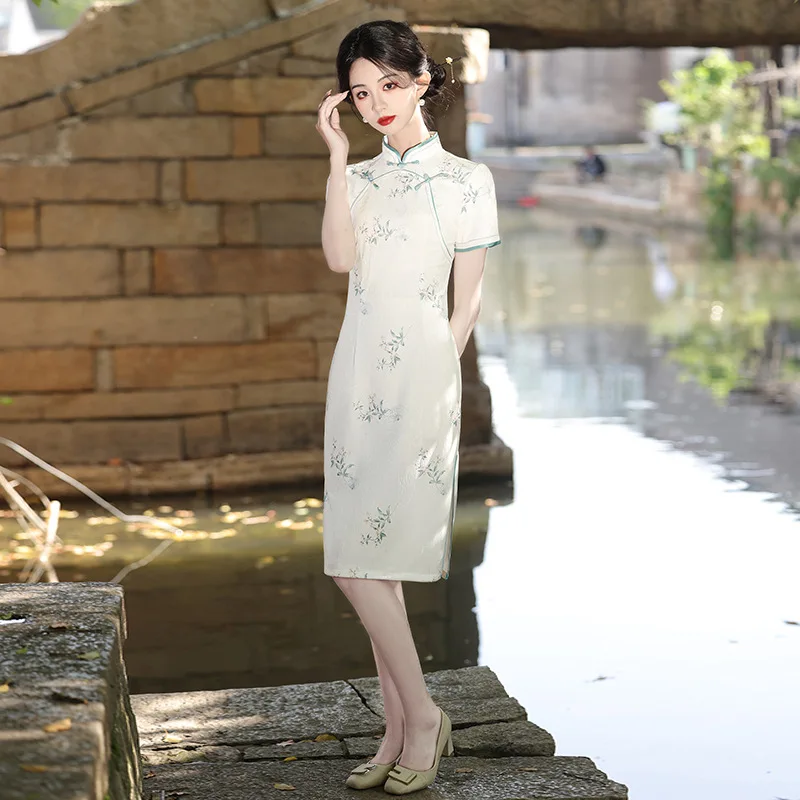 Chinese style elegant cheongsam summer daily gentle Hanfu Chinese Traditional Clothing Dress