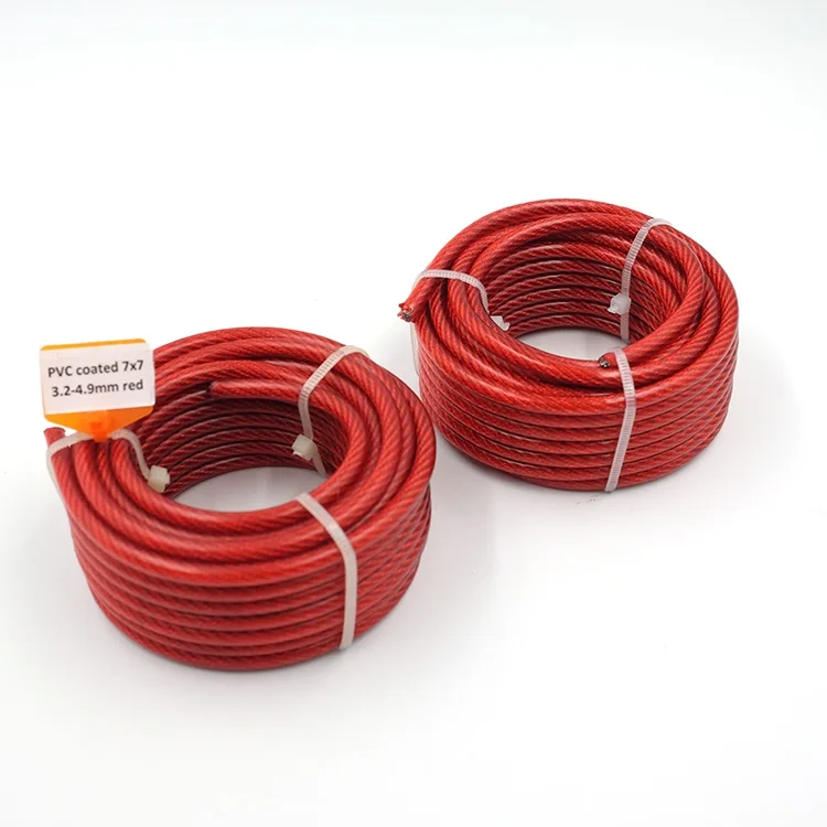 Red color plastic coated steel wire rope emergency pulling cable