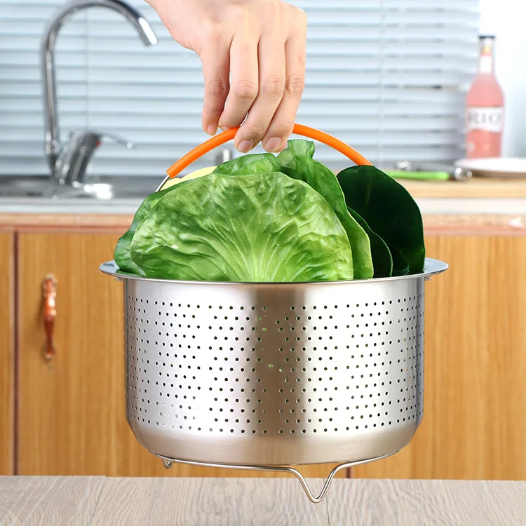 Kitchen Colander Steamer 304 Stainless Steel Steamer Rice Cooker Instant Pressure Cooker Pot Steam Basket with Silicone Handle