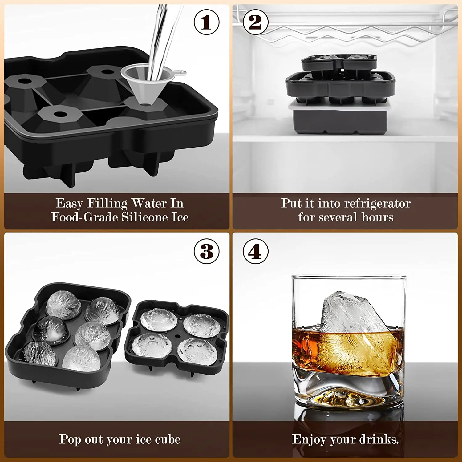 Custom Reusable Whiskey Accessories Ice Ball Molds Silicone Mold Ice Cube Tray