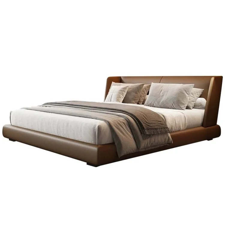 Luxury Bedroom Furniture Genuine Leather King Size Bed Modern Bed Home Queen Double Solid Wood Frame Bed