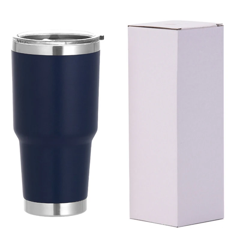 Wholesale 30oz Navy Blue Frosted Powder Coated Wide Mouth Double Wall Vacuum Coffee Mug Stainless Steel 30 oz Stan Tumbler Cups