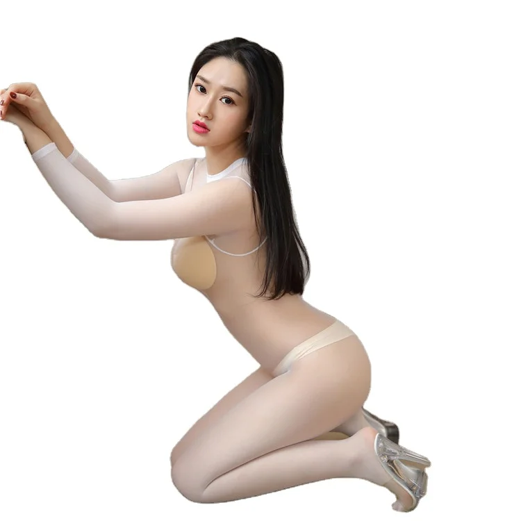
Top quality long sleeve japanese sexy pantyhose nylon women latex catsuit 