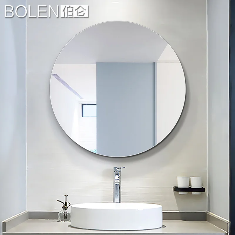 Customized Round Frameless Bathroom LED Vanity Mirror Bevelled Polish Frameless Wall Mirror with Hooks for Bathroom