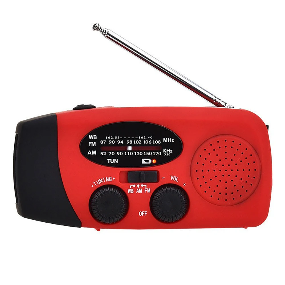 Hot Selling Portable Solar Rechargeable Emergency Radio Hand Crank SOS Radio USB Charger FM AM WB Emergency Radio with LED