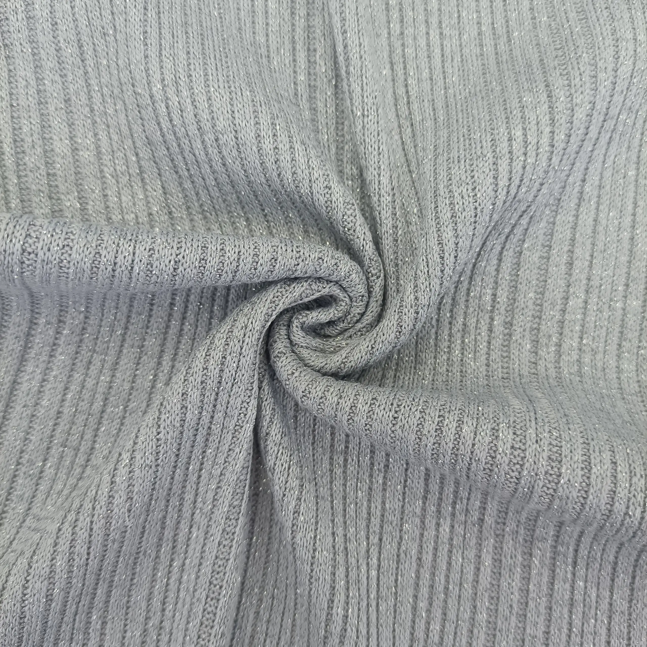 Custom Pattern 240Gsm 76 Polyester 11 Rayon 10 Metallic 3 Spandex Irregular Rib Knit Fabric Hacci Rib Fabric
