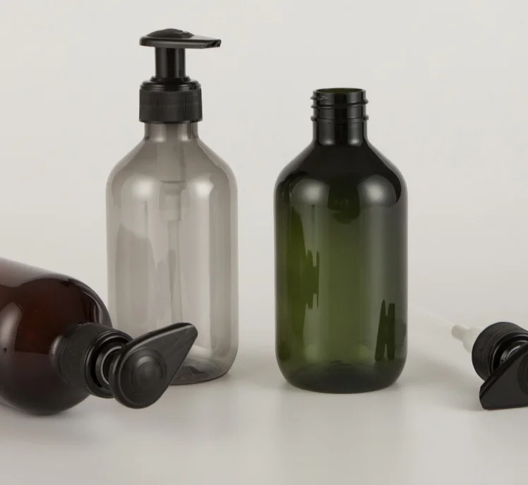 300ml Chunky round shoulder bottle with spiral pump cosmetic packaging hand sanitizer shampoo dispensed in pet empty bottle