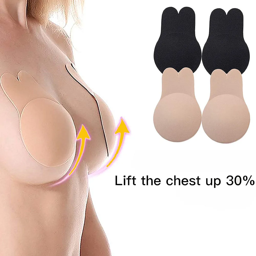 Dropshipping Silicone Adhesive Women Invisible Push Up Bra Nipple Cover Breast Pasties Reusable Lift Up Tape Rabbit Bra 4xl 5xl