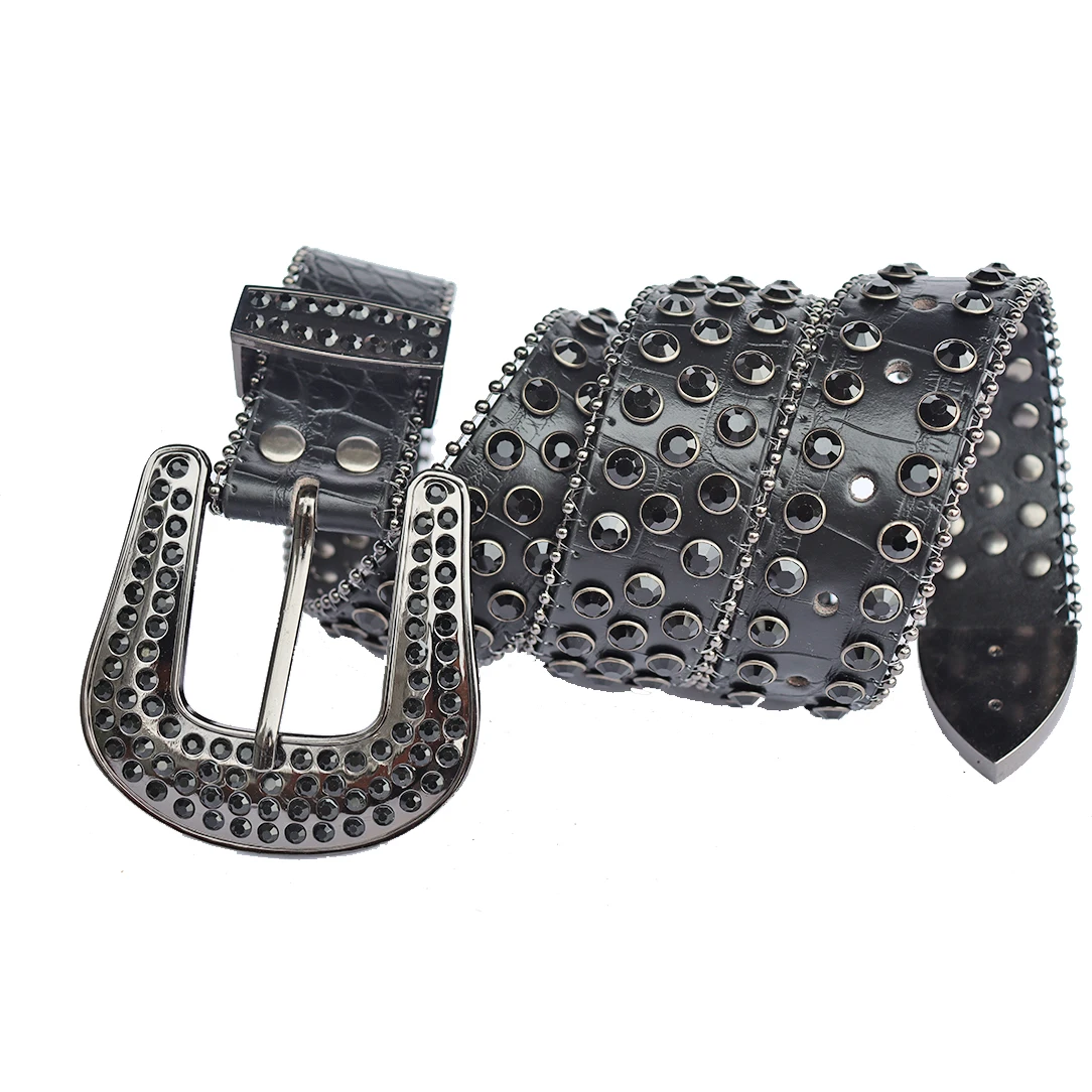 Fast Ship Stock Designer BB Western Cowboy Diamond Croco Genuine Leather Men Women Pink Gold Belt Luxury Rhinestone Belt Bling