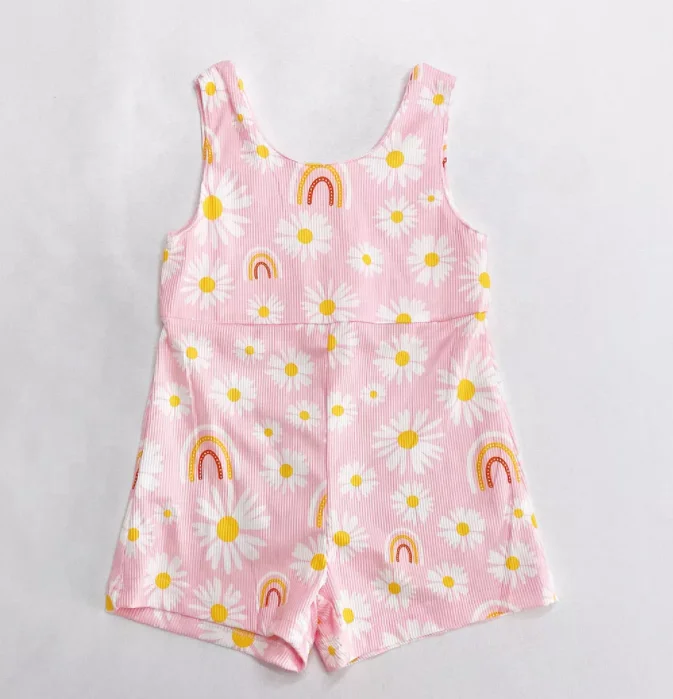 Wholesale Custom Printing Children Clothes Kids Summer Baby Girls Floral Printed One Piece Shorts Jumpsuit Romper