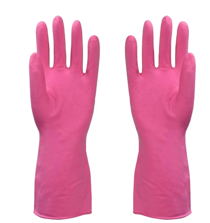 Factory Reusable Orange Color Flocklined Latex Household Cleaning Glove