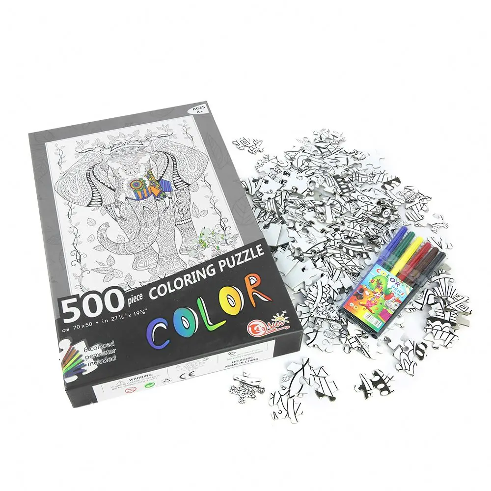 Custom unnique 500 pieces color paint elephant jigsaw puzzle