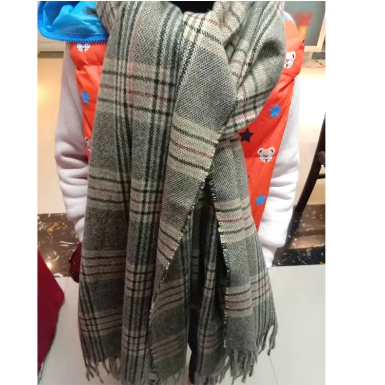 
Low MOQ Cashmere Scarf Vintage Pashmina Winter Women Warm Check Big Scarves 