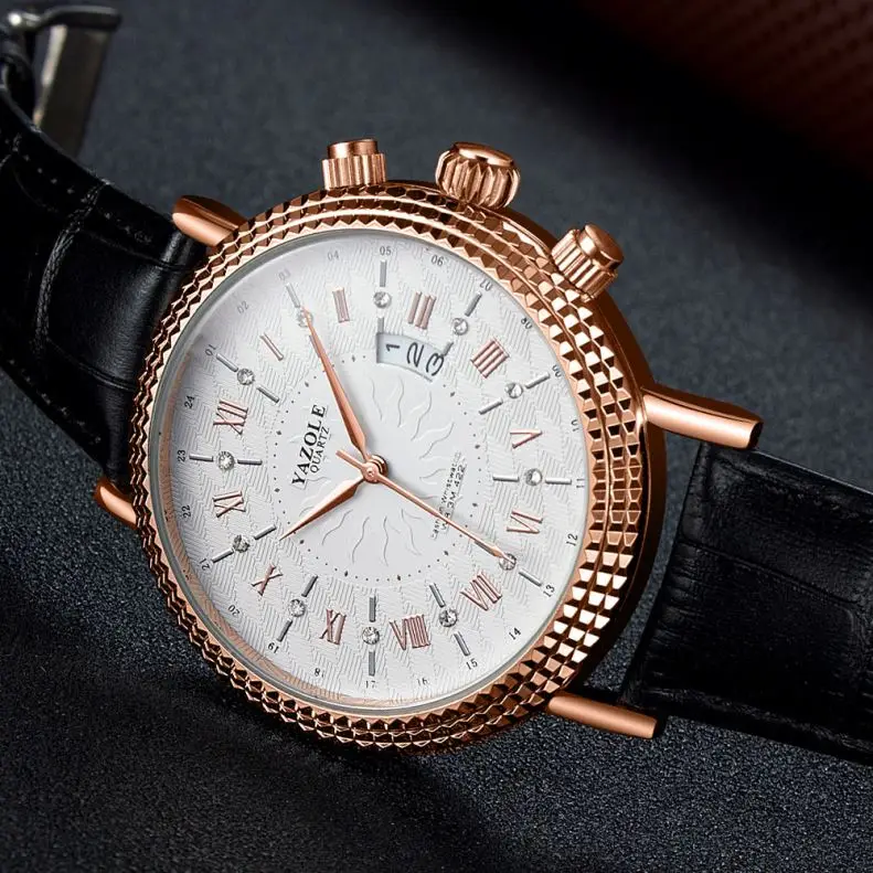 yazole  422 classic China gents quartz watch nice PU leather band Waterproof analog display Ultra thin Casual wristwatch