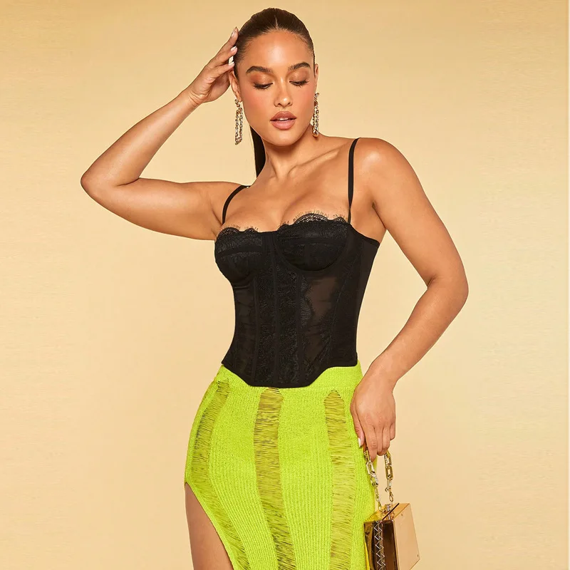 Romantic Fashion Lace Curved Cropped Corset Sexy Top With Bra Plus Size Mujer Sweet Corset Tops for Women