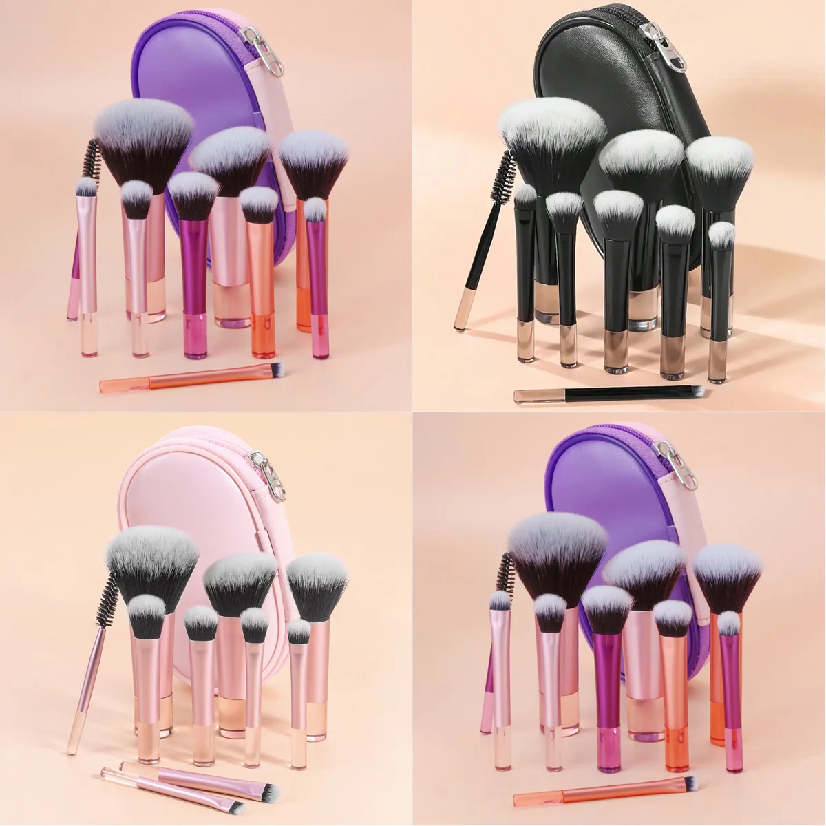 New Fashion 10pcs colors Short Handle Makeup Brushes Travel Make Up Tools Private Label Makeup Brush Set With Bag