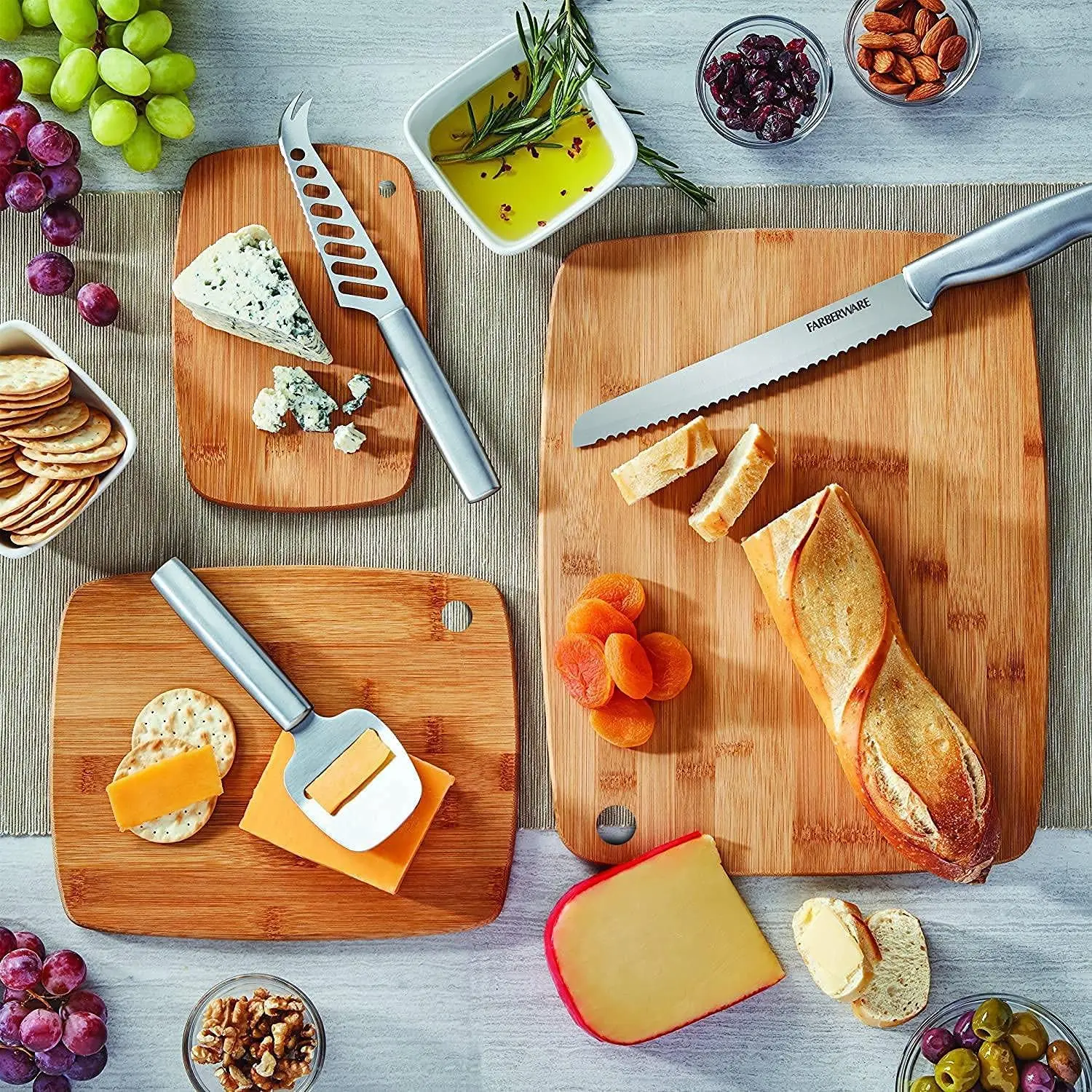 3 Piece Bamboo Wooden Chopping Board Set