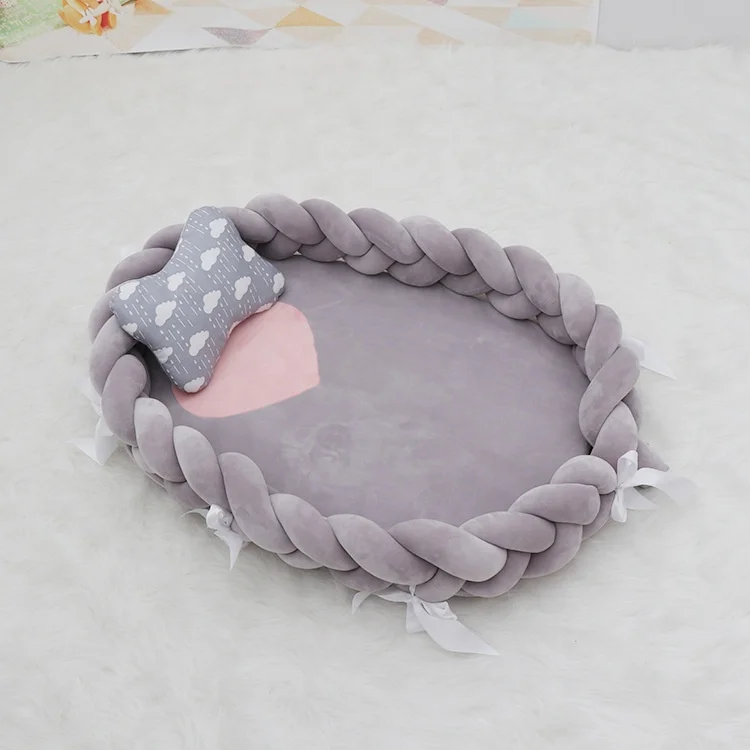 Multifunctional Washable Baby Nest Bed Bumper Knotted Pillow Cotton Detachable Braided Baby Bionic Bed