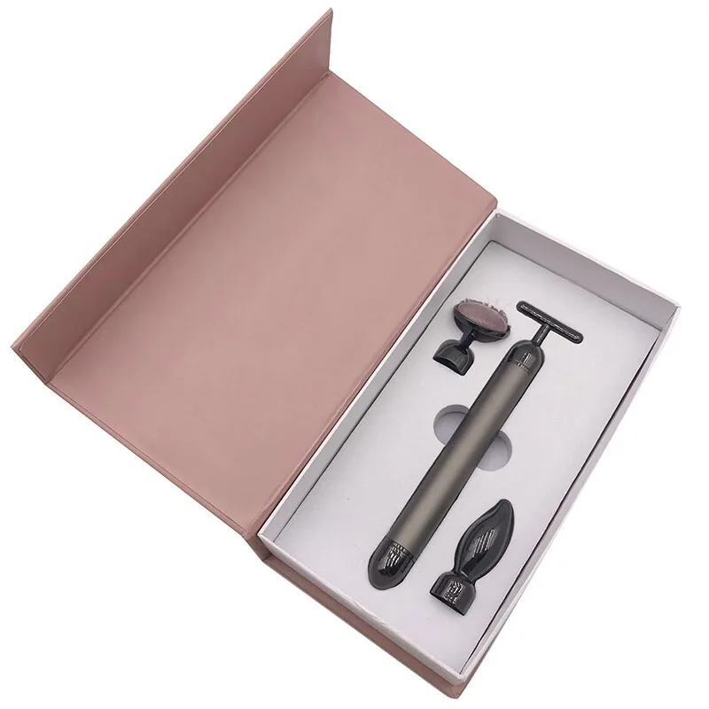 3 in 1 Electric Jade  Roller  Face Massager Skin Lifting T Shape Beauty Bar Pink Quartz Gold Vibrating Face Roller