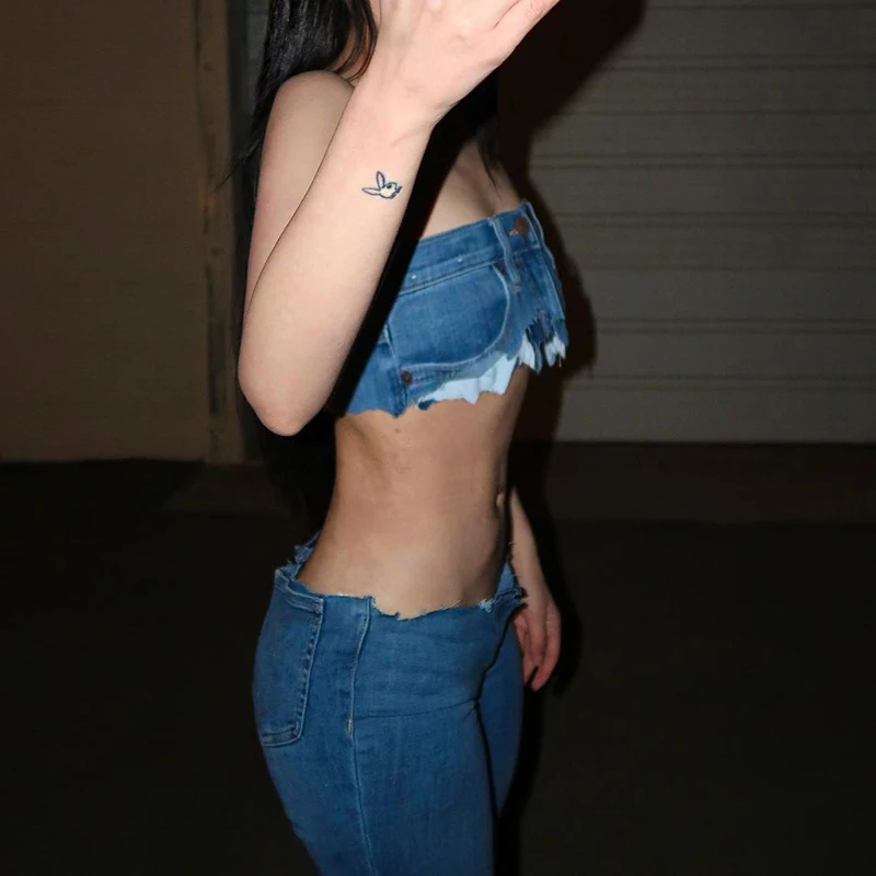 2022 Fashion Clothing Sexy Slim Fit Denim Tube Crop Top Women Camisole Cotton Bra Tube Top
