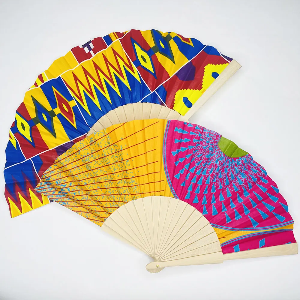 Shenbolen Wholesale Latest Design African Fashion Printed wooden Fabric Hand Fans For Business Gifts