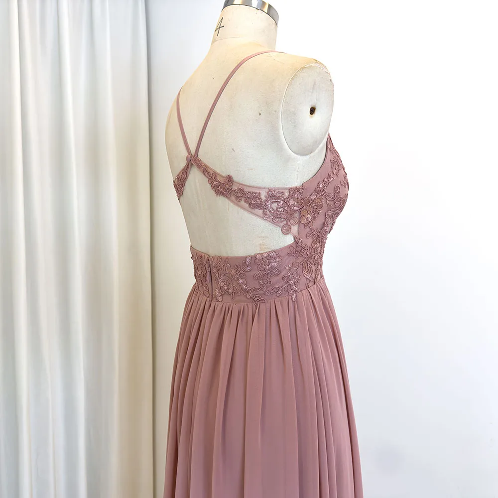 TEENYEE Wholesale Manufacturers maid Of Honor Lace Applique dusty Pink Bridesmaid Dresses Women Lady Elegant