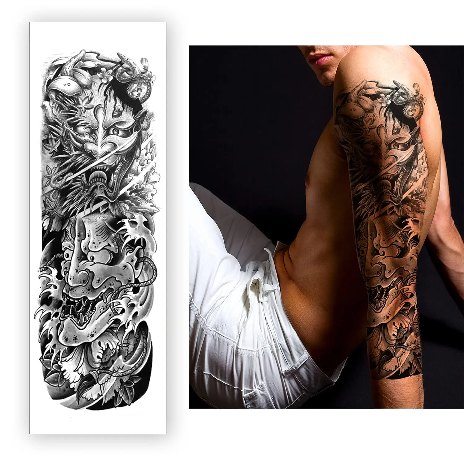 Free Samples Men Large Arm Sleeve Sexy Waterproof Temporary Tattoo Sticker Big Skull Flower  Full Arm Tattoo Stickers