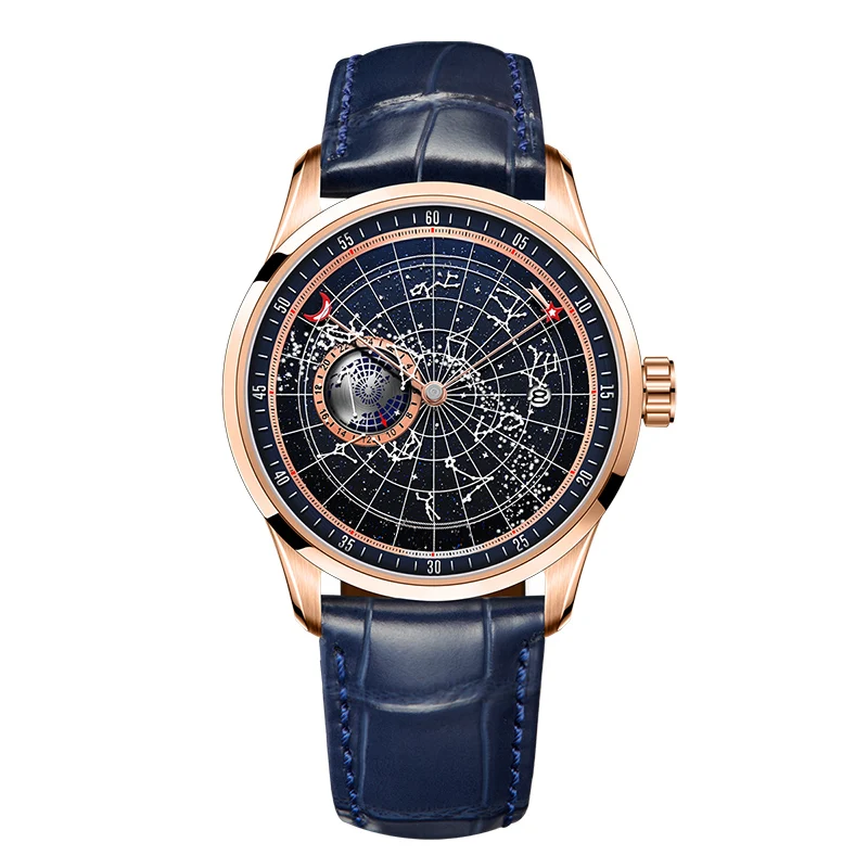 custom high end premium rose gold wholesale leather strap wristwatch automatic luxury mechanical watches for men