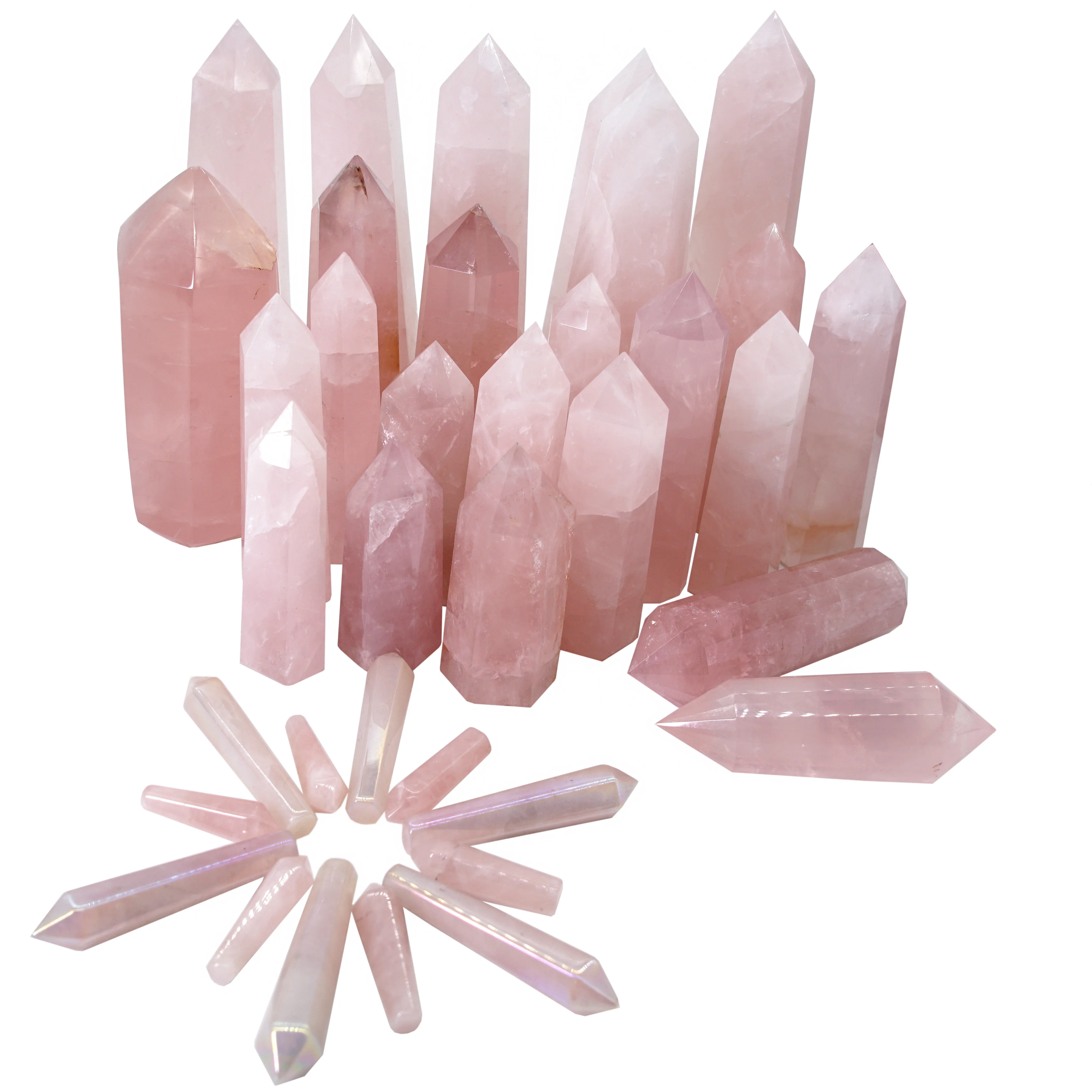 Yinglai factory wholesale natural crystal point rose quartz tower for decoration