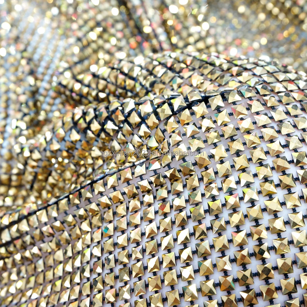 SH008 Factory price diamond square crystal net fabric elastic Aurum square rhinestone beads mesh