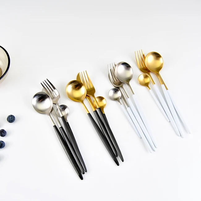 4pcs Cutlery Set Travel Portable Gold Cubiertos Acero Inox Stainless Steel Cubiertos Dorados Metal