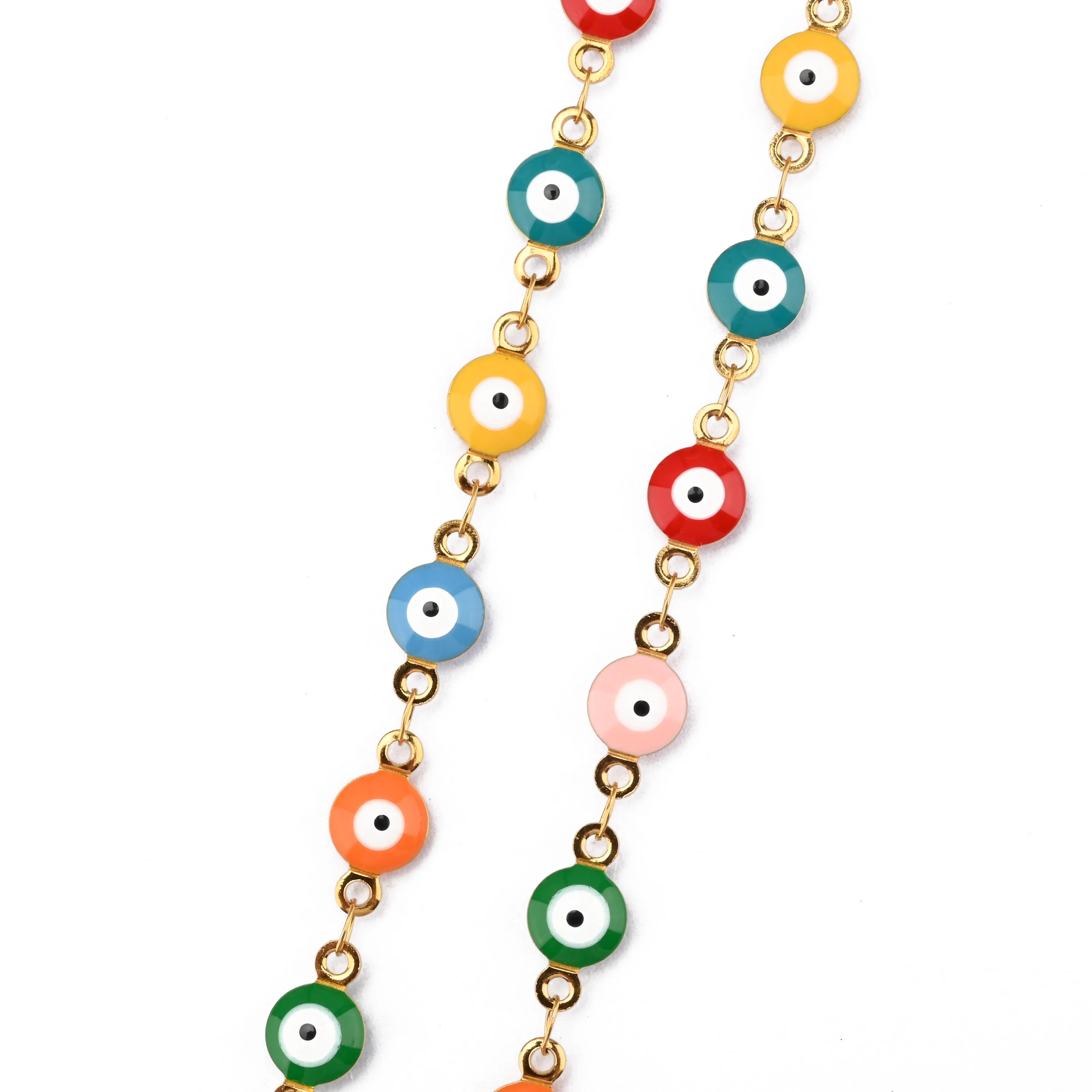 Wholesale stainless steel Greece eye beaded chain enamel Turkish evil eye chain jewelry findings