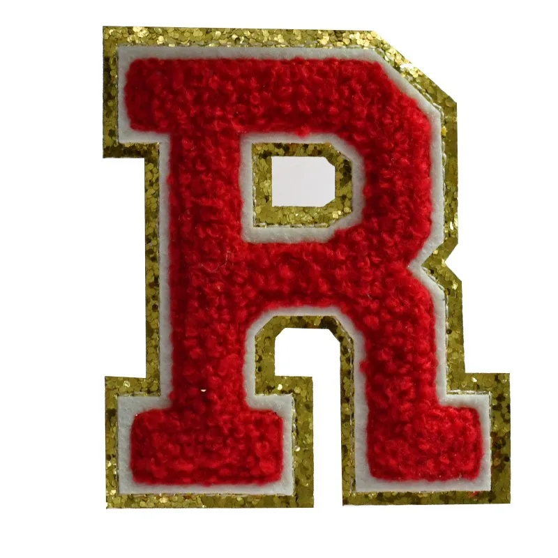 Iron on Red Letter Shiny  Chenille Patches Glitter Embroidery Letter  Party Clothing Patches