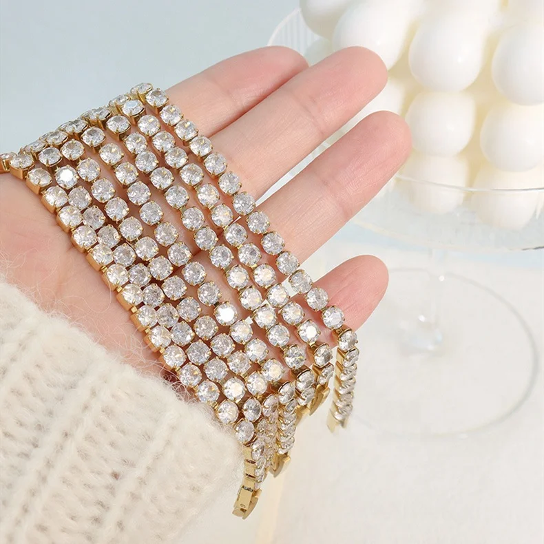 Wholesale Women Jewelry 18K Gold Plated Stainless Steel Rainbow Colorful Baguette Diamond Tennis Bracelet