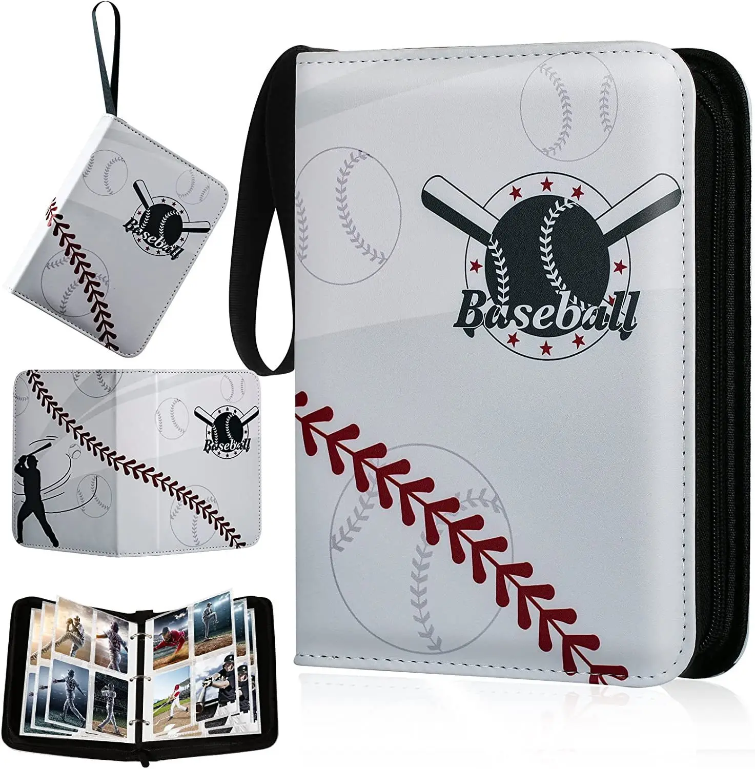 PU Leather Zippered Trading Card Folder Binder Album Zipper Baseball 4 pockets Custom Trading Card Binder