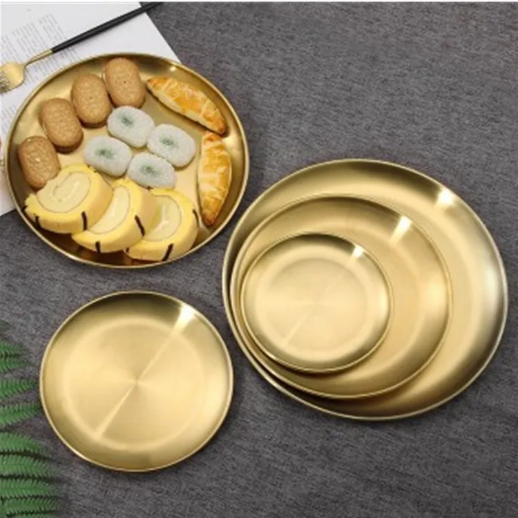 High Quality kitchen accessories Korean single-layer barbecue plate Silver Round Sauce Dishes Barbecue Dish