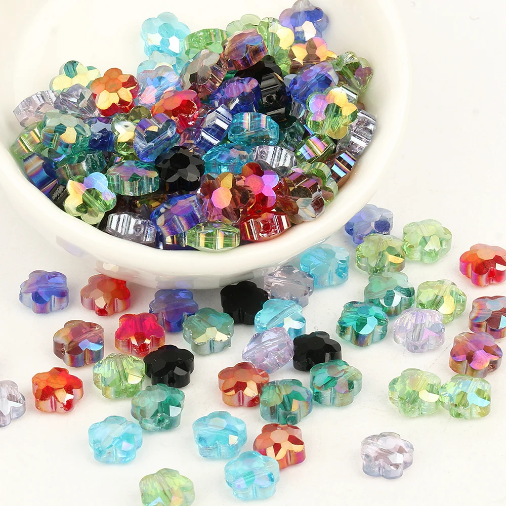 8MM Faceted Flower Shape Black/White/Blue Glass Crystal Beads For Bracelet Jewelry Making DIY
