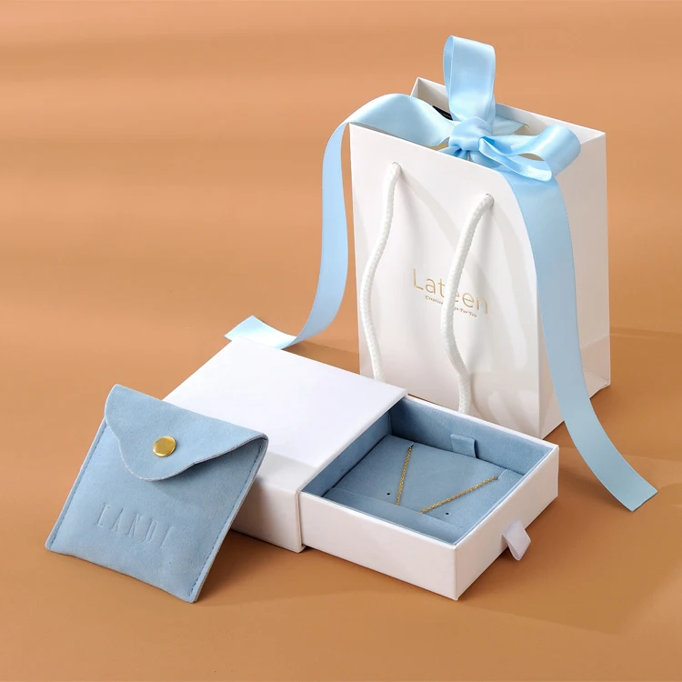 Manufacturer Custom Printed Necklace Ring Packaging Jewellery Velvet Pouch Necklace Drawer Jewelry Gift Boxes with Pad