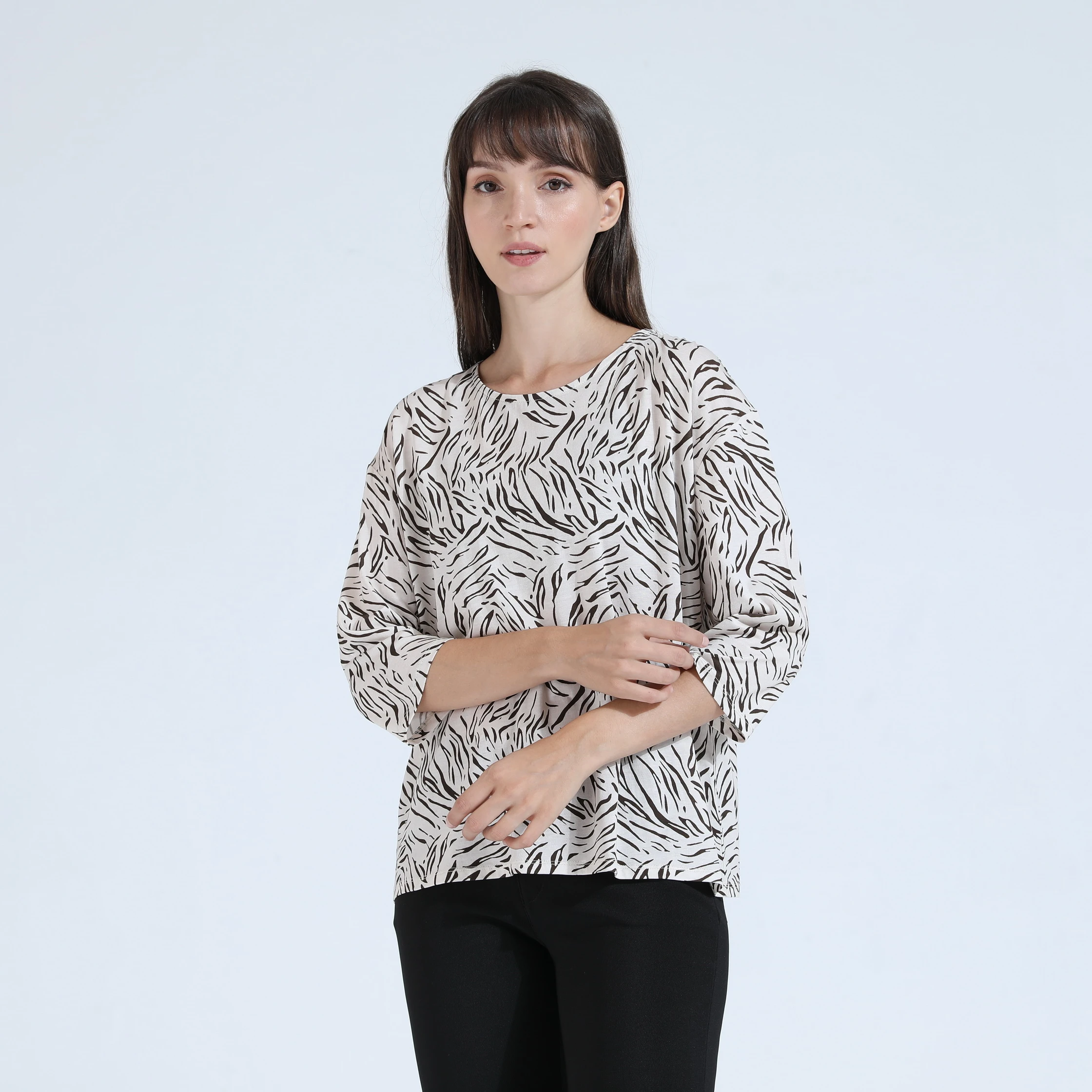 Fashion Print 100% Modal Stripe Women T shirt Ladies O Neck Women Half Sleeve Pullover Women Top