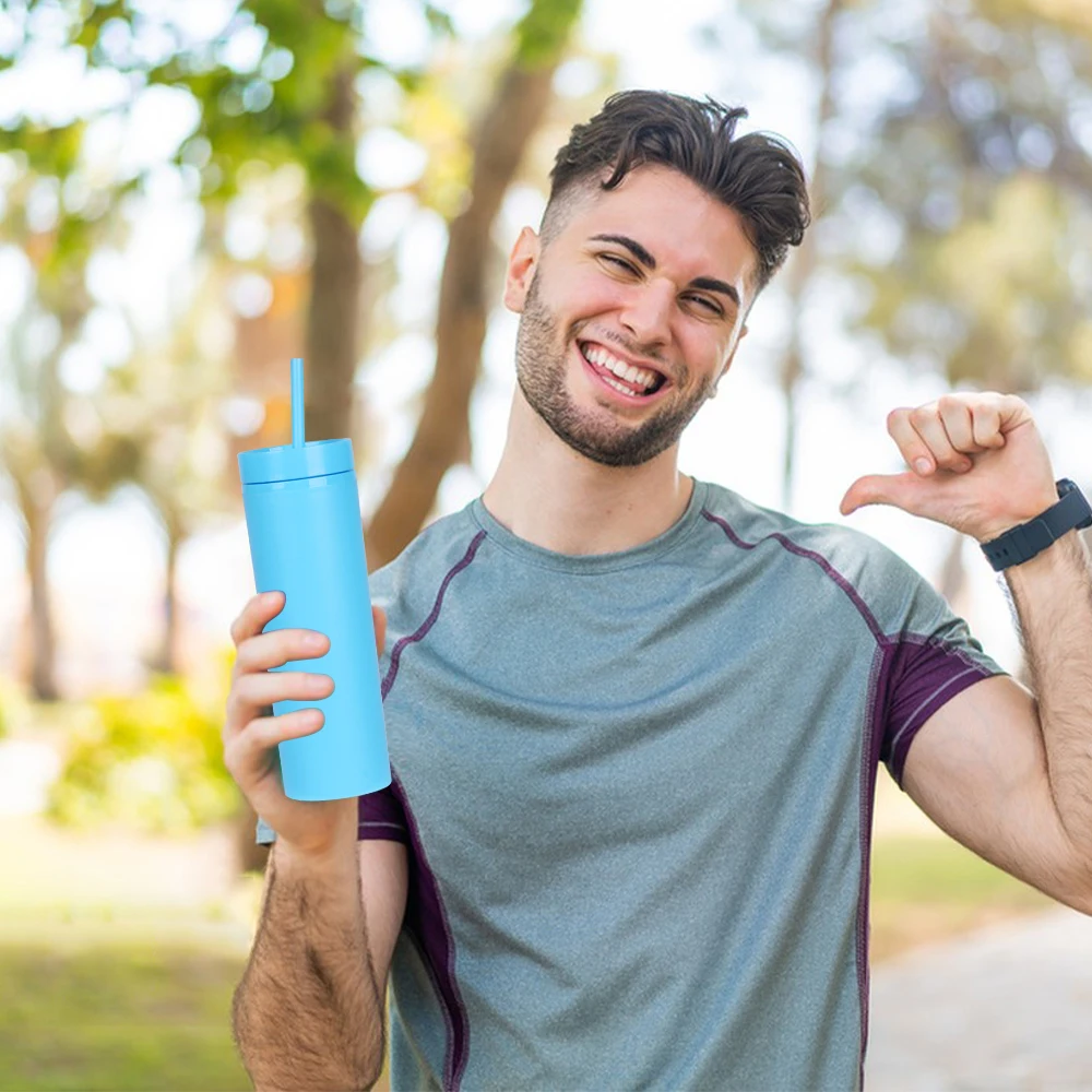 B14-1139 16oz Plastic Skinny Tumbler Cups with Various Colors Stocked BPA Free 16 oz Plastic Water Cup with lid and Straw