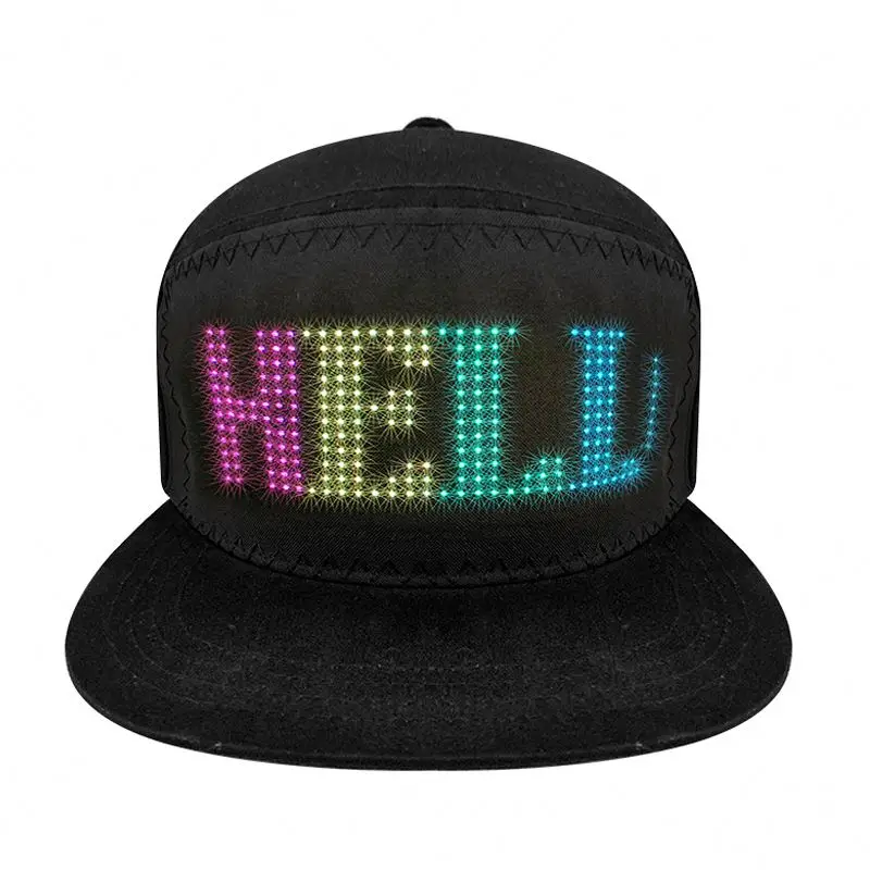 Hot selling Multi language displaying led internal type led baseball cap programmable led hats wireless led caps