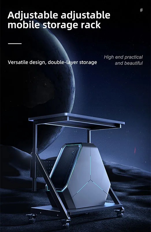 Modern Adjustable Height Gaming Desk Removable Desktop Computer Host Double Storage Shelf