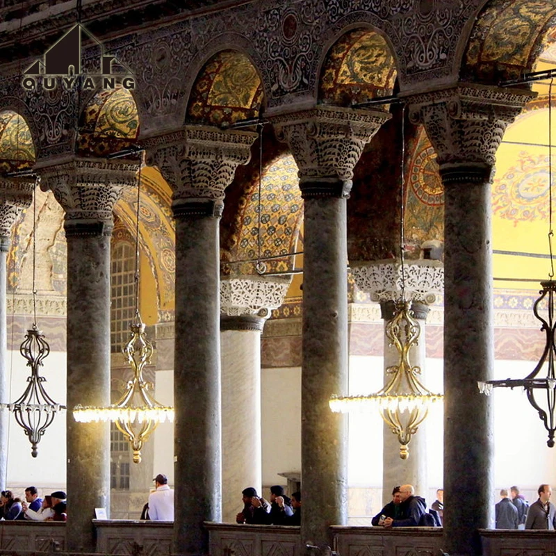 QUYANG Morden Luxury Building Decoration Indoor Outdoor Natural Stone Round Pillar Sunset Red Marble Column For Sale